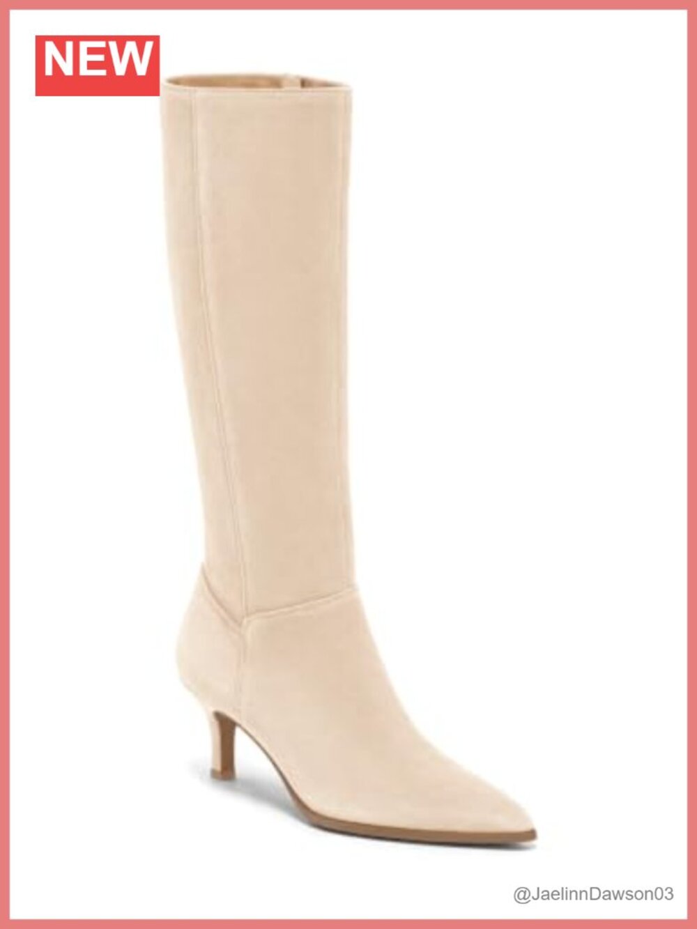 Womens Knee High Boots Pointed Toe Kitten Heel Side Zipper Faux Suede